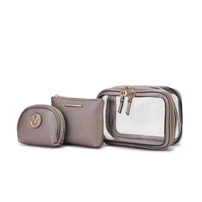 Mkf Collection By Mia K Laura Women's Cosmetic Punch 10 Pcs Sets, Small Travel Makeup Bag In Silver