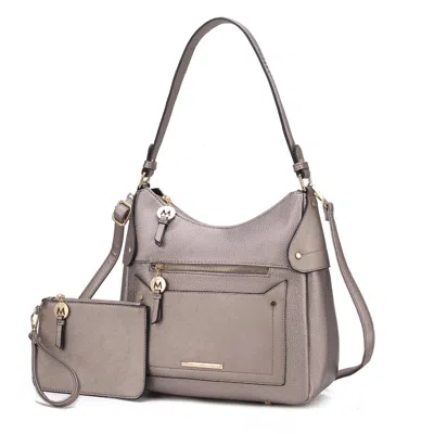 Mkf Collection By Mia K Maeve Vegan Leather Women's Shoulder Bag With Wristlet Pouch- 2 Pieces In Silver