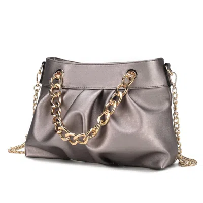 Mkf Collection By Mia K Marvila Minimalist Vegan Leather Chain Ruched Shoulder Bag In Silver