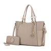 Mkf Collection By Mia K Merlina Embossed Pockets Vegan Leather Women's Tote Bag With Wallet - 2 Pieces In Beige