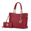 Mkf Collection By Mia K Merlina Embossed Pockets Vegan Leather Women's Tote Bag With Wallet - 2 Pieces In Red