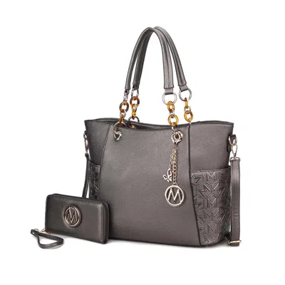 Mkf Collection By Mia K Merlina Solid Vegan Leather Women's Tote Bag With Wallet Set By Mia K In Gray