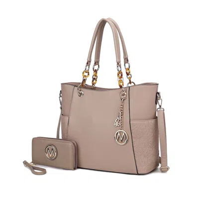 Mkf Collection By Mia K Merlina Solid Vegan Leather Women's Tote Bag With Wallet Set By Mia K In Neutral