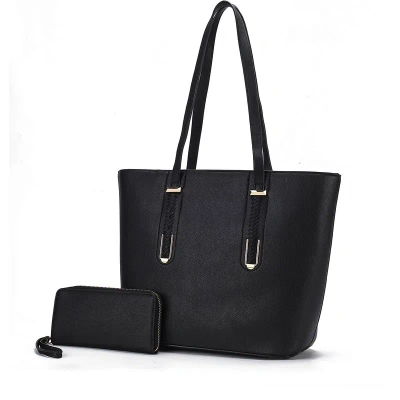 Mkf Collection By Mia K Mina Vegan Leather Women's Tote And Wristlet Wallet In Black