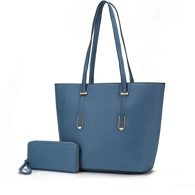 Mkf Collection By Mia K Mina Vegan Leather Women's Tote And Wristlet Wallet In Blue