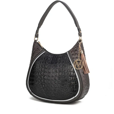 Mkf Collection By Mia K Naira Vegan Crocodile Leather Woman Hobo Shoulder Handbag By Mia K In Black