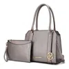 Mkf Collection By Mia K Norah Vegan Leather Women's Satchel Bag With Wristlet - 2 Pieces In Silver