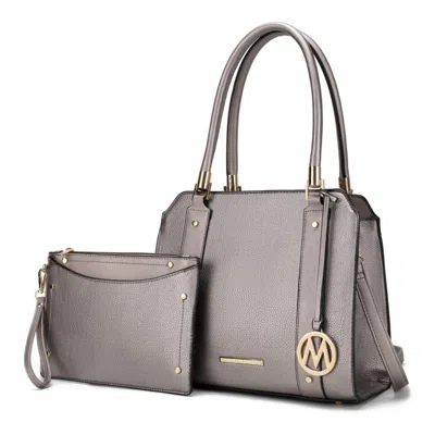 Mkf Collection By Mia K Norah Vegan Leather Women's Satchel Bag With Wristlet - 2 Pieces In Silver