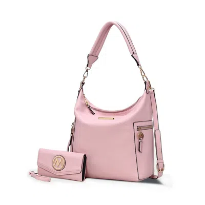 Mkf Collection By Mia K Ophelia Vegan Leather Women's Hobo Bag With Wallet - 2 Pieces In Pink