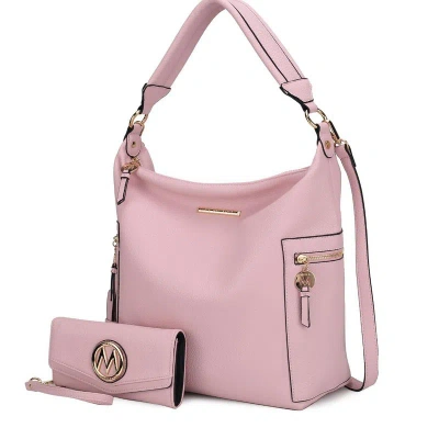 Mkf Collection By Mia K Ophelia Vegan Leather Women's Hobo Bag With Wallet – 2 Pieces In Pink