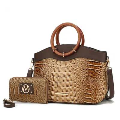 Mkf Collection By Mia K Phoebe Faux Crocodile-embossed Vegan Leather Women's Tote With Wristlet Wallet Bag - 2 Pieces In Brown