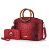 Mkf Collection By Mia K Phoebe Faux Crocodile-embossed Vegan Leather Women's Tote With Wristlet Wallet Bag - 2 Pieces In Red