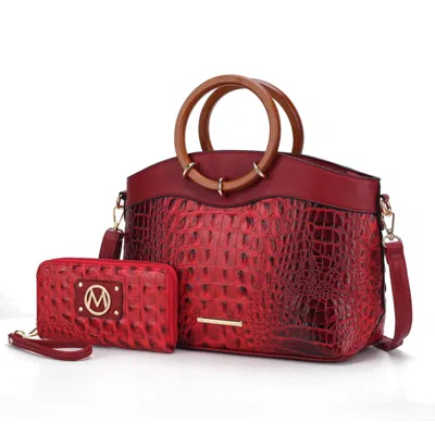 Mkf Collection By Mia K Phoebe Faux Crocodile-embossed Vegan Leather Women's Tote With Wristlet Wallet Bag - 2 Pieces In Red