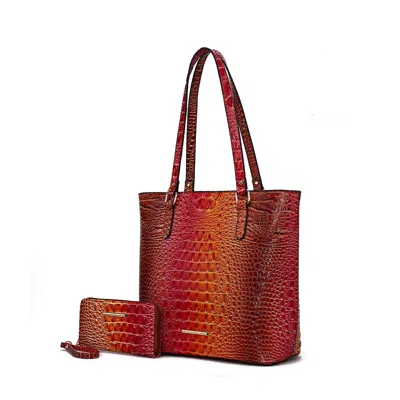 Mkf Collection By Mia K Piper Gradient Rainbow Faux Crocodile-embossed Vegan Leather Women's Tote Bag With Matching Wallet B In Red