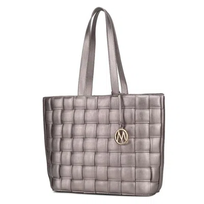 Mkf Collection By Mia K Rowan Woven Vegan Leather Women's Tote Bag In Silver