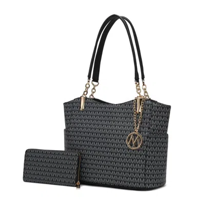 Mkf Collection By Mia K Savannah M Logo Printed Vegan Leather Women's Tote And Wristlet Wallet - 2 Pieces In Grey
