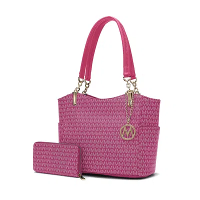 Mkf Collection By Mia K Savannah M Logo Printed Vegan Leather Women's Tote And Wristlet Wallet - 2 Pieces In Pink