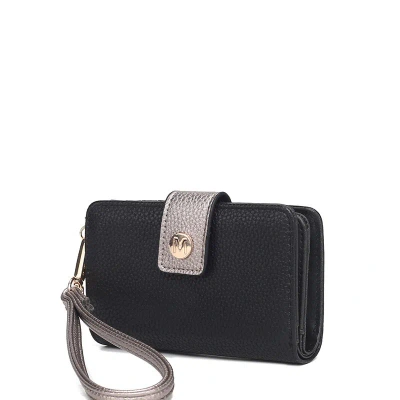 Mkf Collection By Mia K Shira Color Block Vegan Leather Women's Wallet With Wristlet In Black