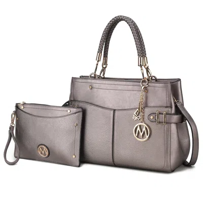 Mkf Collection By Mia K Tenna Vegan Leather Women's Satchel Bag With Wristlet In Silver