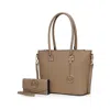 Mkf Collection By Mia K Vanessa Women's Tote Bag With Wristlet Wallet, Solid Vegan Leather Handbag Purse Set By Mia K In Beige