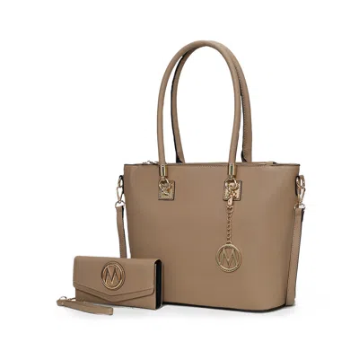 Mkf Collection By Mia K Vanessa Women's Tote Bag With Wristlet Wallet, Solid Vegan Leather Handbag Purse Set By Mia K In Beige