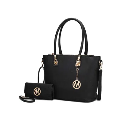 Mkf Collection By Mia K Vanessa Women's Tote Bag With Wristlet Wallet, Solid Vegan Leather Handbag Purse Set By Mia K In Black