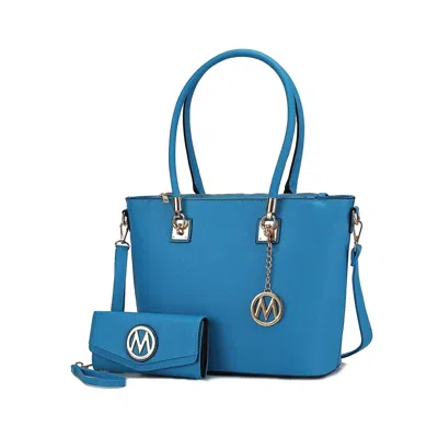 Mkf Collection By Mia K Vanessa Women's Tote Bag With Wristlet Wallet, Solid Vegan Leather Handbag Purse Set By Mia K In Blue