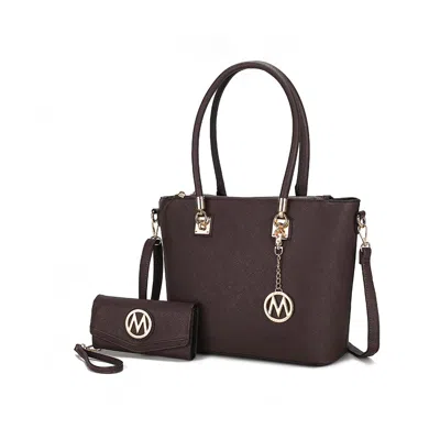 Mkf Collection By Mia K Vanessa Women's Tote Bag With Wristlet Wallet, Solid Vegan Leather Handbag Purse Set By Mia K In Brown