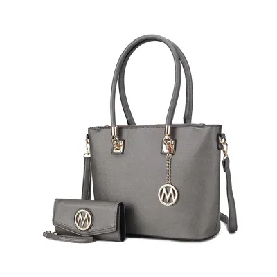 Mkf Collection By Mia K Vanessa Women's Tote Bag With Wristlet Wallet, Solid Vegan Leather Handbag Purse Set By Mia K In Silver