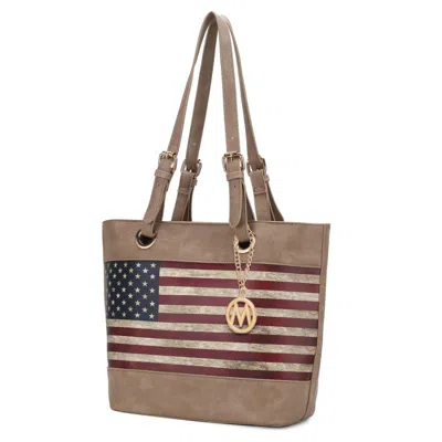 Mkf Collection By Mia K Vera Vegan Leather Patriotic Flag Pattern Women's Tote Bag In Grey