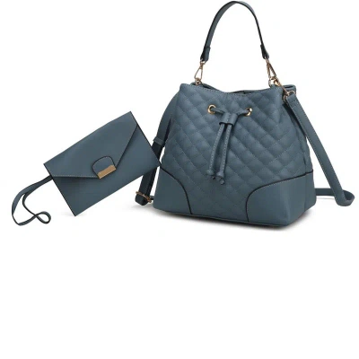 Mkf Collection By Mia K Wendy Bucket Bag With Wristlet – 2 Pieces In Blue
