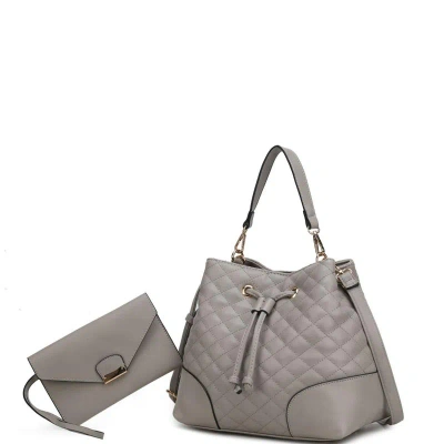 Mkf Collection By Mia K Wendy Bucket Bag With Wristlet – 2 Pieces In Grey