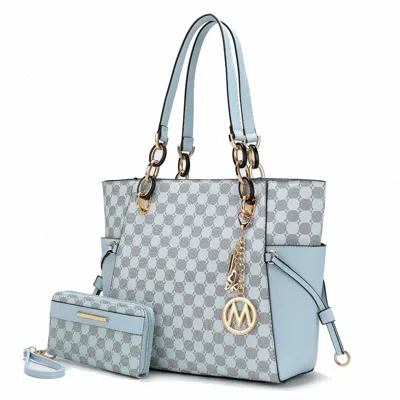 Mkf Collection By Mia K Xenia Circular Print Tote Bag With Wallet - 2 Pieces In Blue