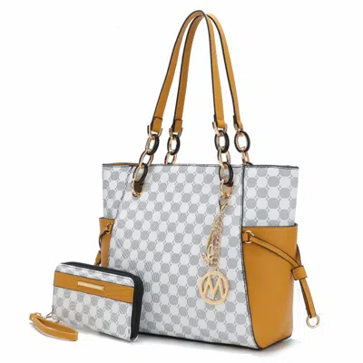 Mkf Collection By Mia K Xenia Circular Print Tote Bag With Wallet - 2 Pieces In Yellow