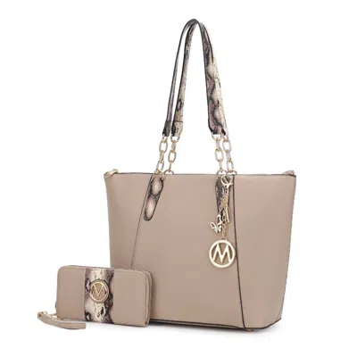 Mkf Collection By Mia K Ximena Vegan Leather Women's Tote Bag With Matching Wristlet Wallet- 2 Pieces In Beige