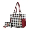 Mkf Collection By Mia K Yale Checkered Tote Handbag With Wallet In Red