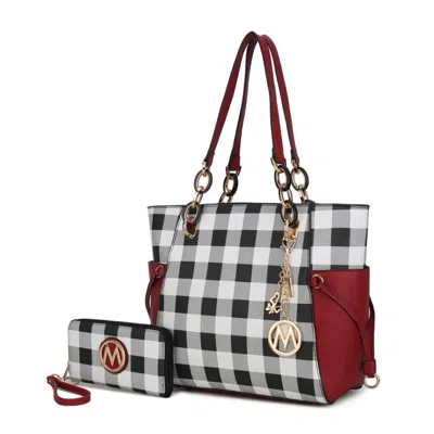 Mkf Collection By Mia K Yale Checkered Tote Handbag With Wallet In Red
