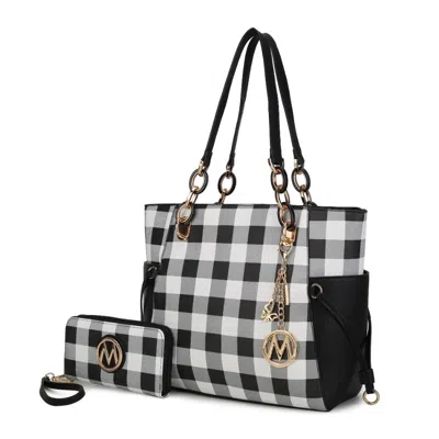 Mkf Collection By Mia K Yale Checkered Tote Handbag With Wallet In Black