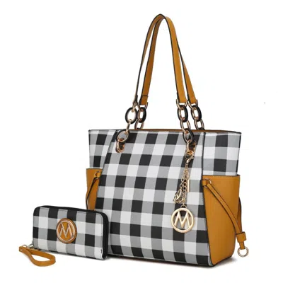 Mkf Collection By Mia K Yale Checkered Tote Handbag With Wallet In Yellow