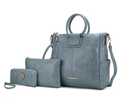 Mkf Collection By Mia K Zori Vegan Leather Women's Tote Bag With Pouch And Wallet -3 Pieces In Blue