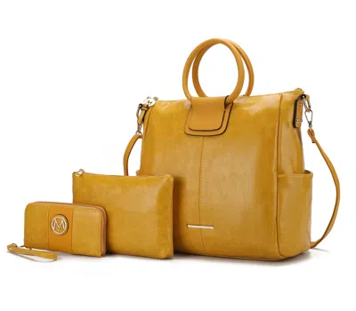 Mkf Collection By Mia K Zori Vegan Leather Women's Tote Bag With Pouch And Wallet -3 Pieces In Yellow