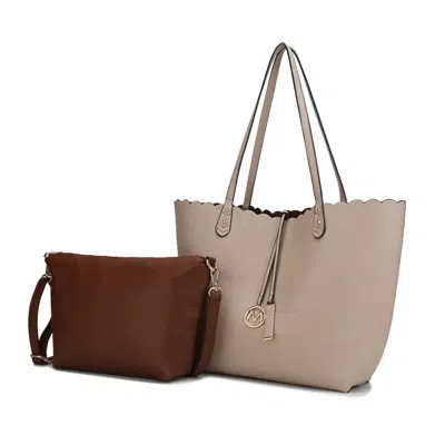 Mkf Collection By Mia K Amahia Vegan Leather Women's Reversible Shopper Tote Bag With Crossbody Pouch By Mia K In Beige
