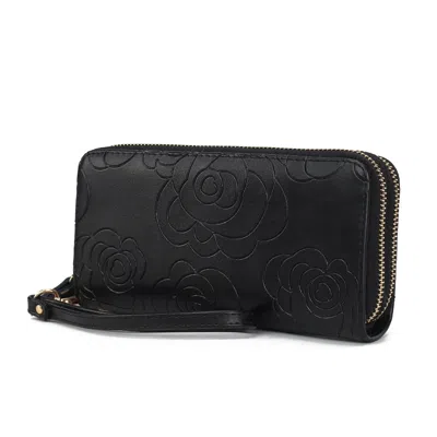 Mkf Collection By Mia K Ellie Genuine Leather Flower-embossed Women's Wristlet Wallet By Mia K. In Black