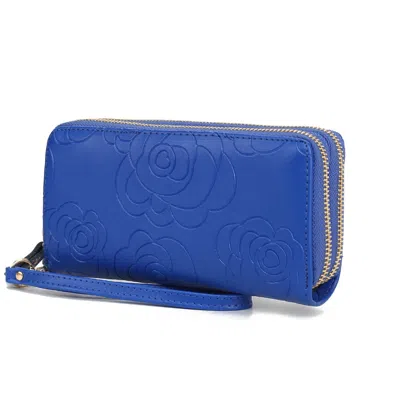 Mkf Collection By Mia K Ellie Genuine Leather Flower-embossed Women's Wristlet Wallet By Mia K. In Blue