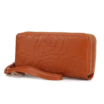 Mkf Collection By Mia K Ellie Genuine Leather Flower-embossed Women's Wristlet Wallet By Mia K. In Brown