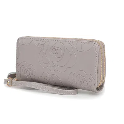 Mkf Collection By Mia K Ellie Genuine Leather Flower-embossed Women's Wristlet Wallet By Mia K. In Grey