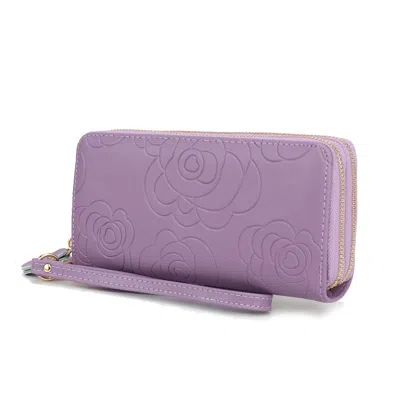 Mkf Collection By Mia K Ellie Genuine Leather Flower-embossed Women's Wristlet Wallet By Mia K. In Purple