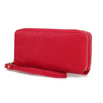 Mkf Collection By Mia K Ellie Genuine Leather Flower-embossed Women's Wristlet Wallet By Mia K. In Red