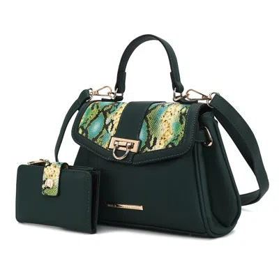 Mkf Collection By Mia K Geny Faux-snake Embossed Women's Shoulder Bag With Matching Wallet By Mia K. In Green