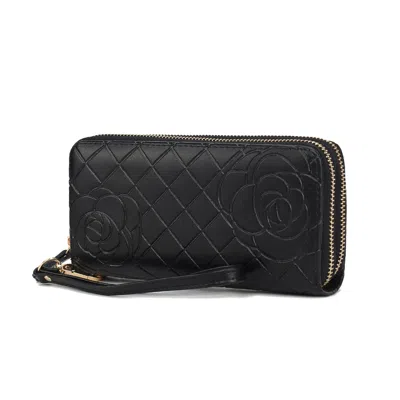 Mkf Collection By Mia K Honey Genuine Leather Quilted Flower-embossed Women's Wristlet Wallet By Mia K. In Black